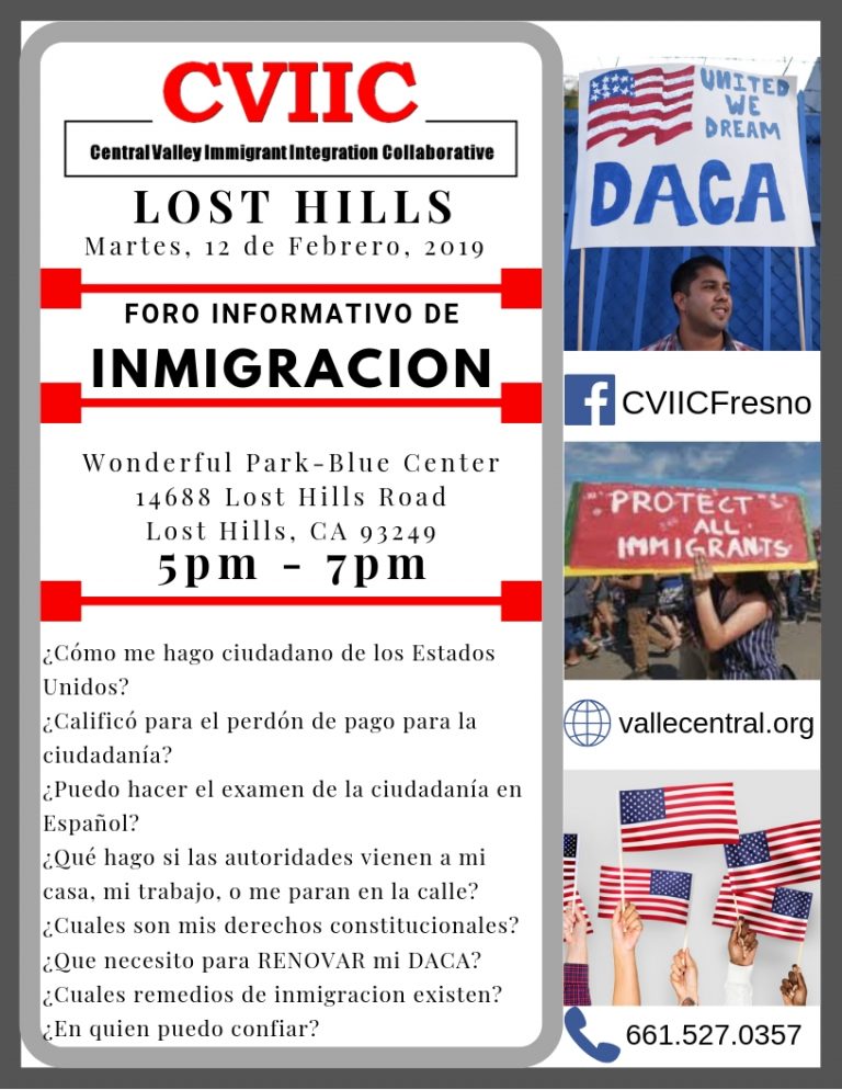 Foro Informativo de Inmigracion en Lost Hills Martes 12 de Febrero 2019
