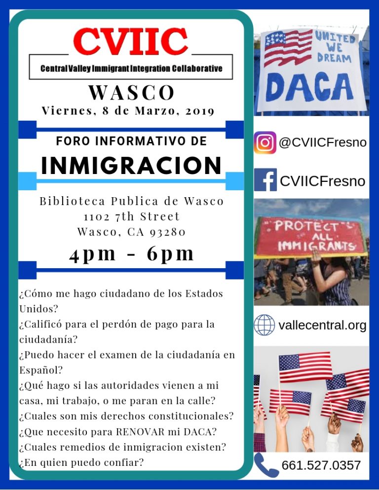 Foro Informativo de Inmigracion en Wasco Viernes 8 de Marzo