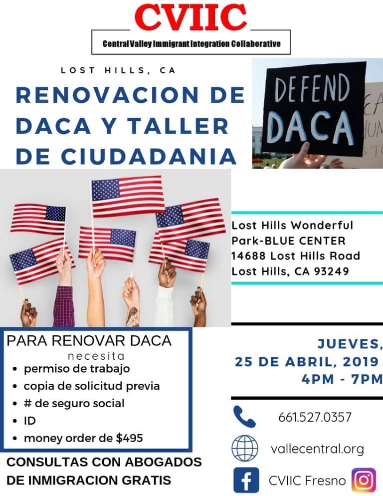 Taller de Ciudadanía y Renovación de DACA Lost Hills 25 Abril 2019 CVIIC