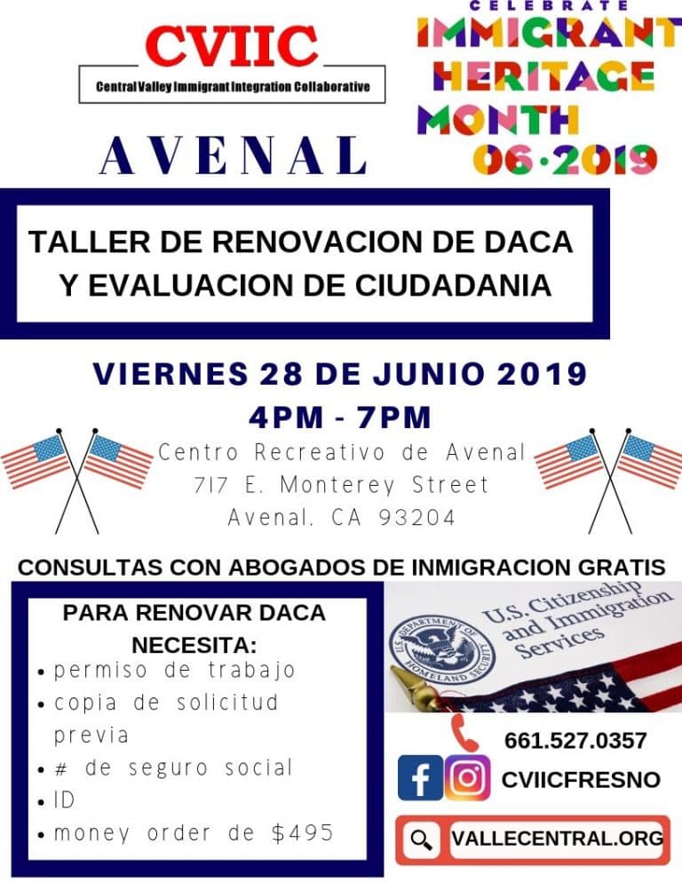 Taller de Renovación de DACA y Evaluación de Ciudadanía en Avenal CVIIC