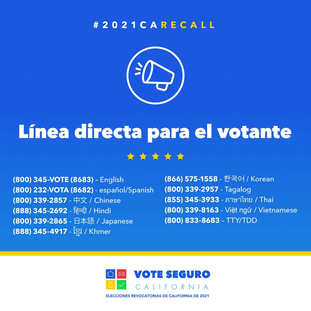 eleccion de california numeros de telefono