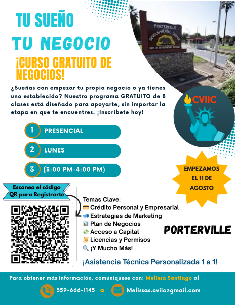 ¡Clases de emprendimiento gratis en Porterville!